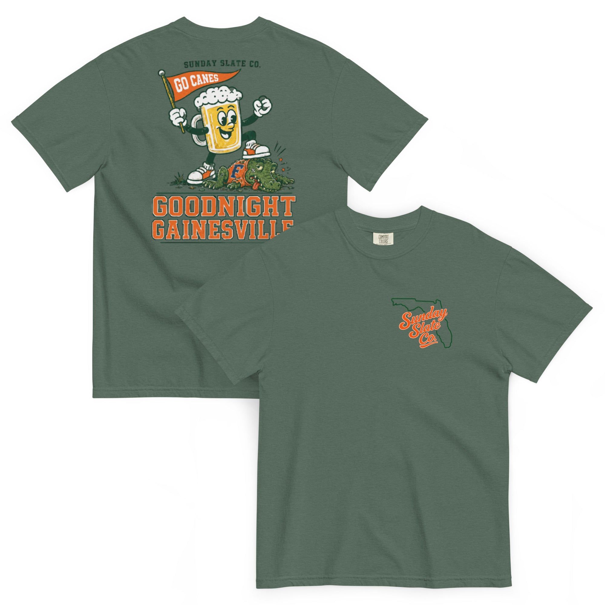 Goodnight Gainesville Miami rivals t-shirt in Blue Spruce, front and back