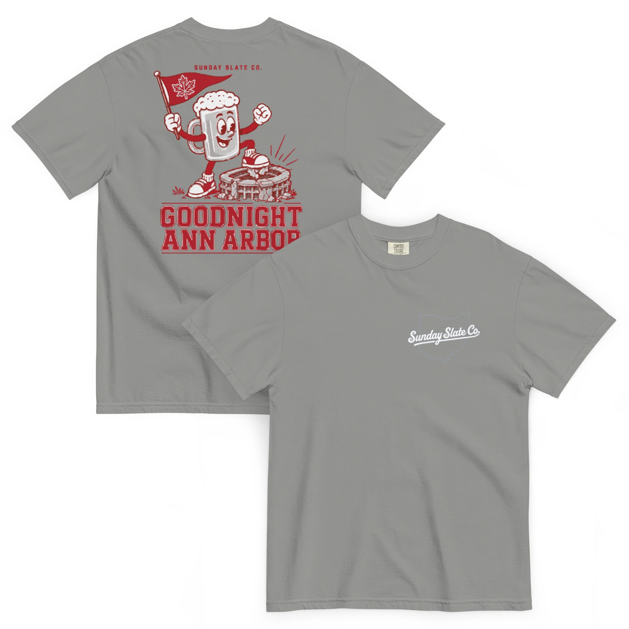 Goodnight Ann Arbor Ohio State rivals t-shirt in Grey, front and back
