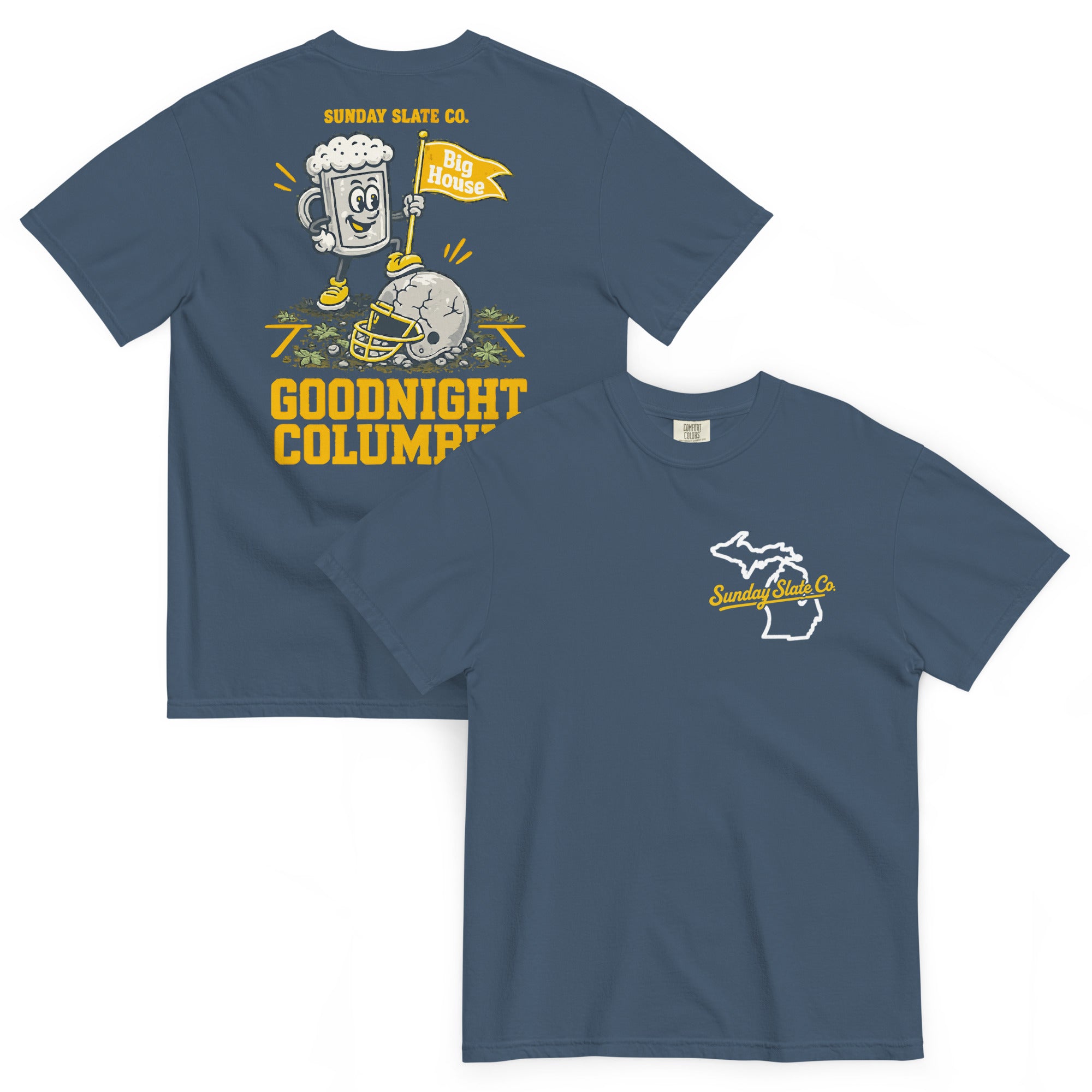 Goodnight Columbus Michigan rivals t-shirt in Midnight, front and back