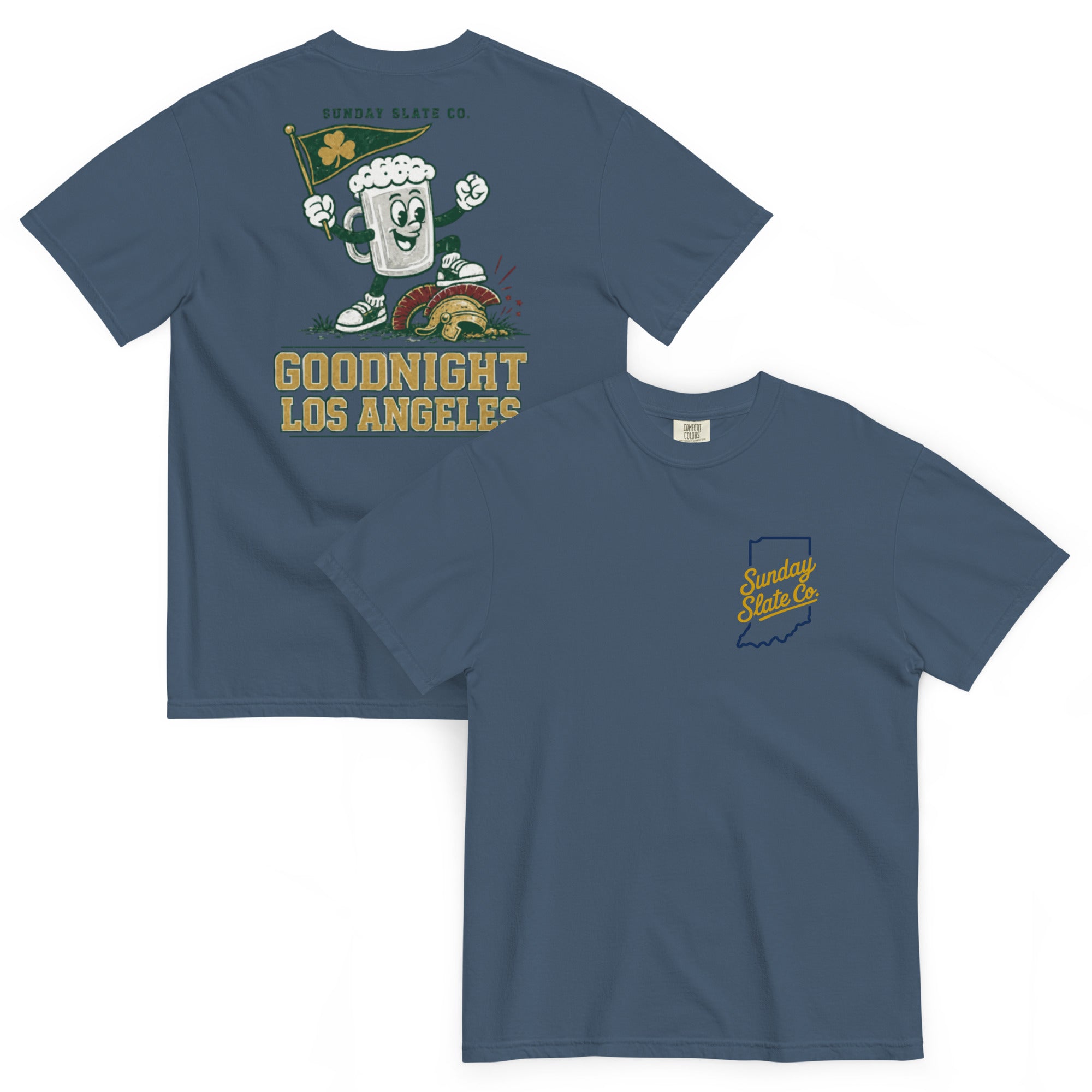 Goodnight Los Angeles Notre Dame rivals t-shirt in Midnight, front and back
