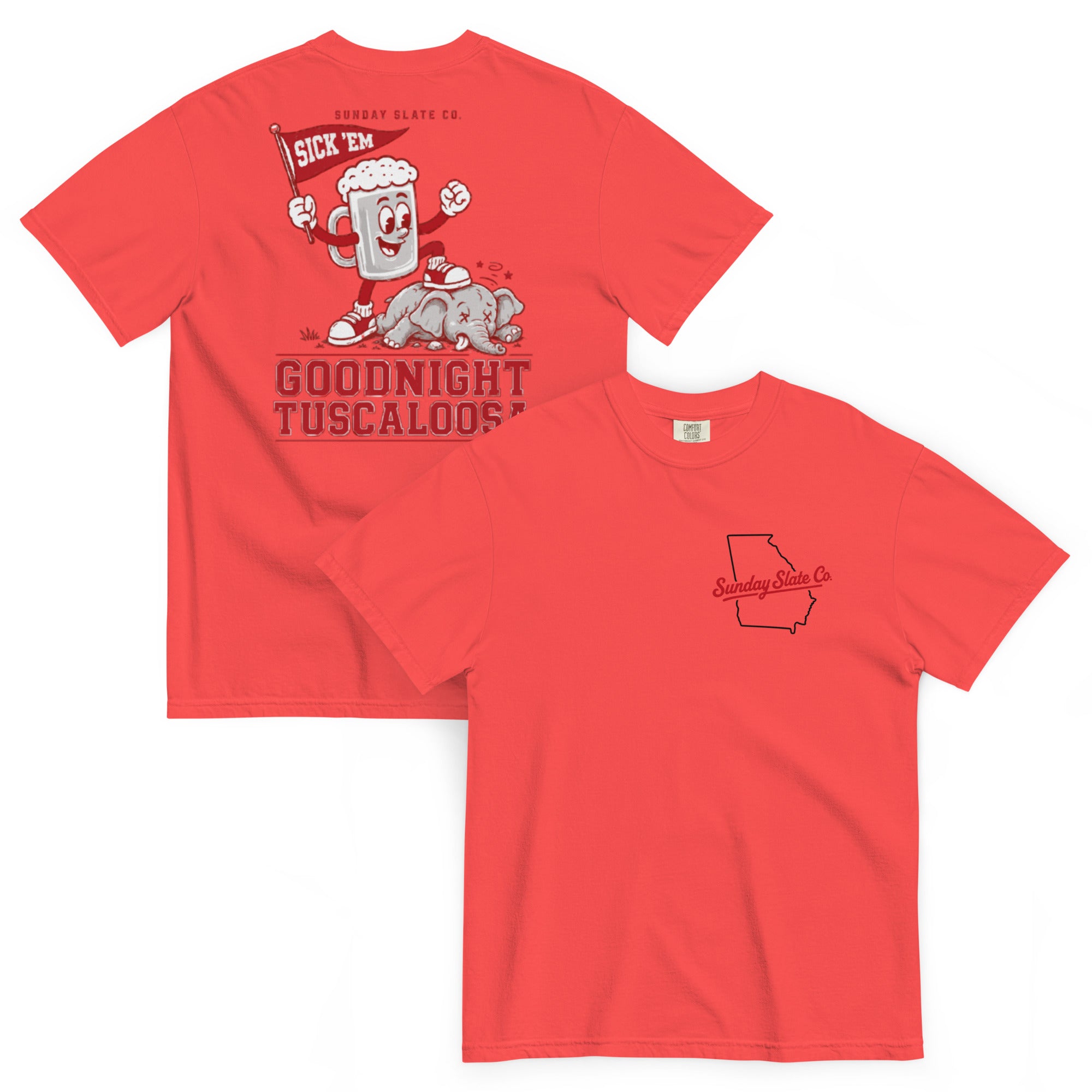 Goodnight Tuscaloosa Georgia rivals t-shirt in Paprika, front and back