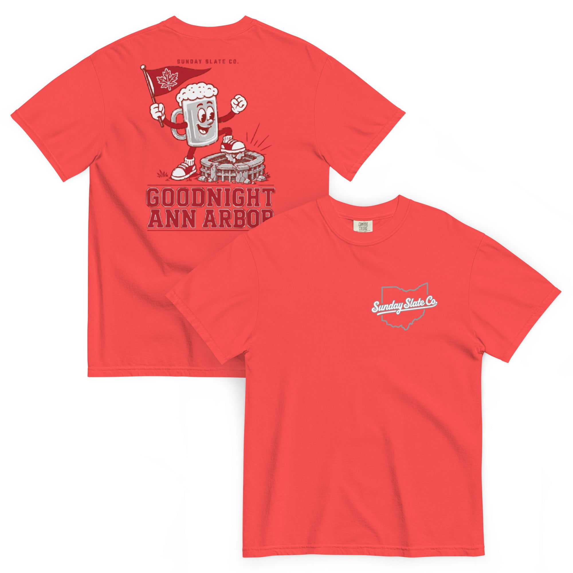 Goodnight Ann Arbor Ohio State rivals t-shirt in Paprika, front and back