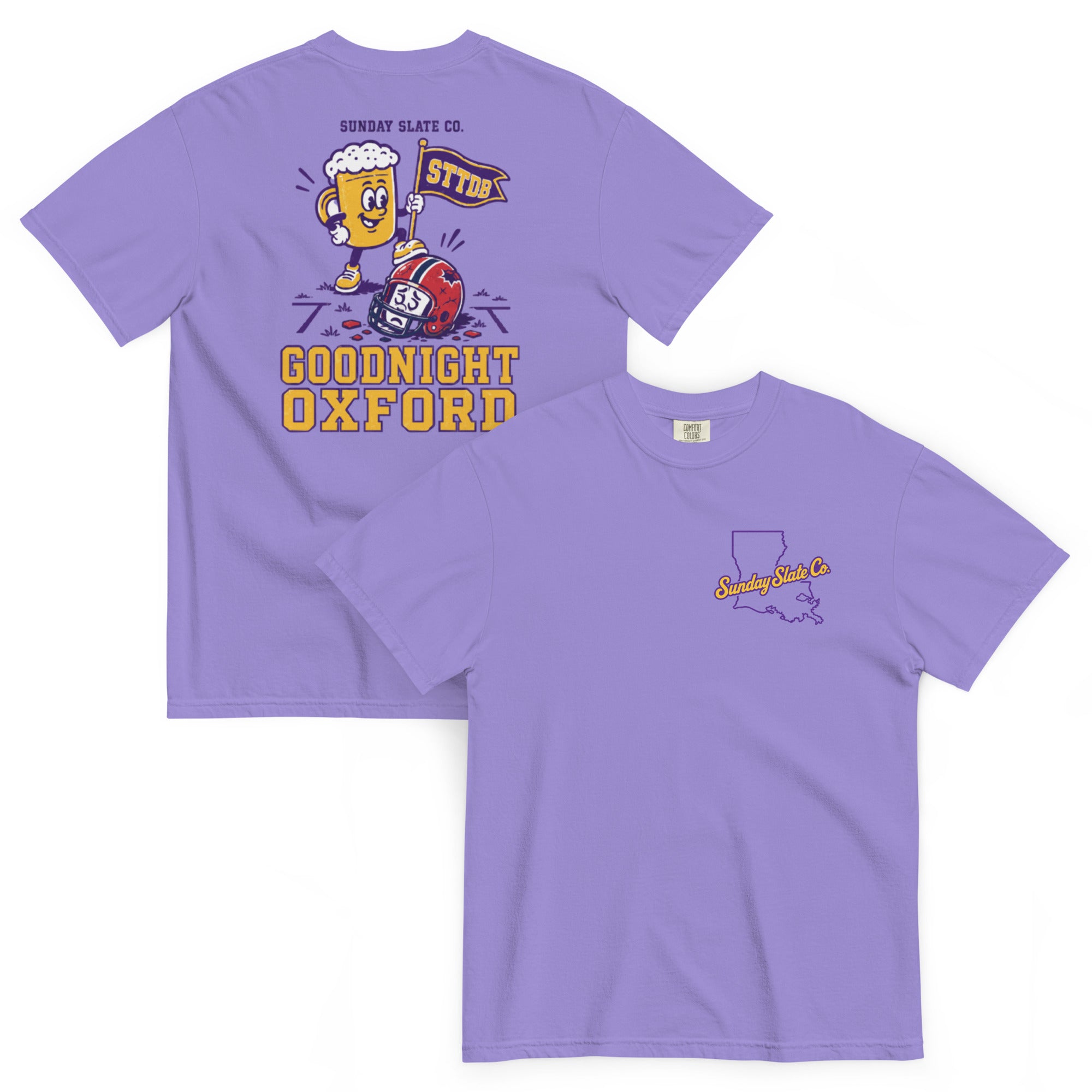 Goodnight Oxford LSU rivals t-shirt in Violet, front and back