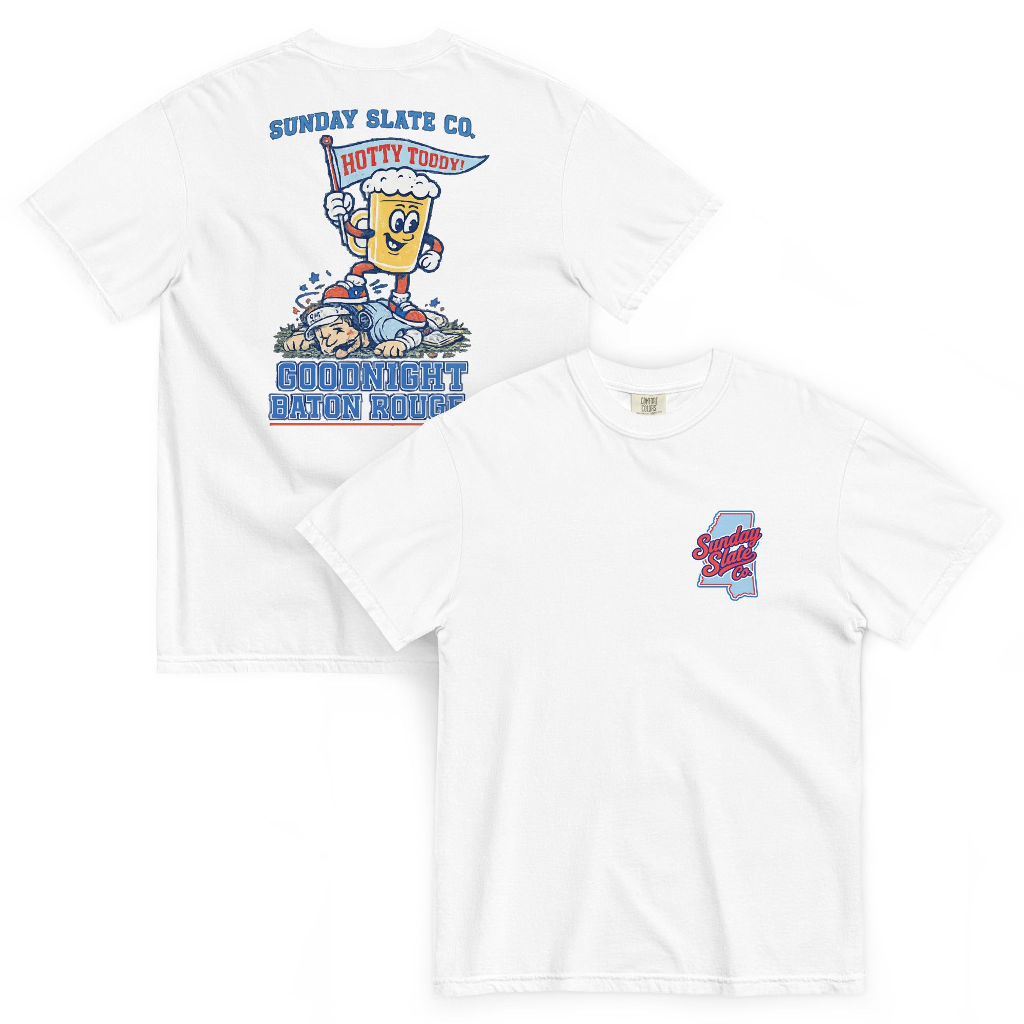 Goodnight Baton Rouge Ole Miss rivals t-shirt in White, front and back