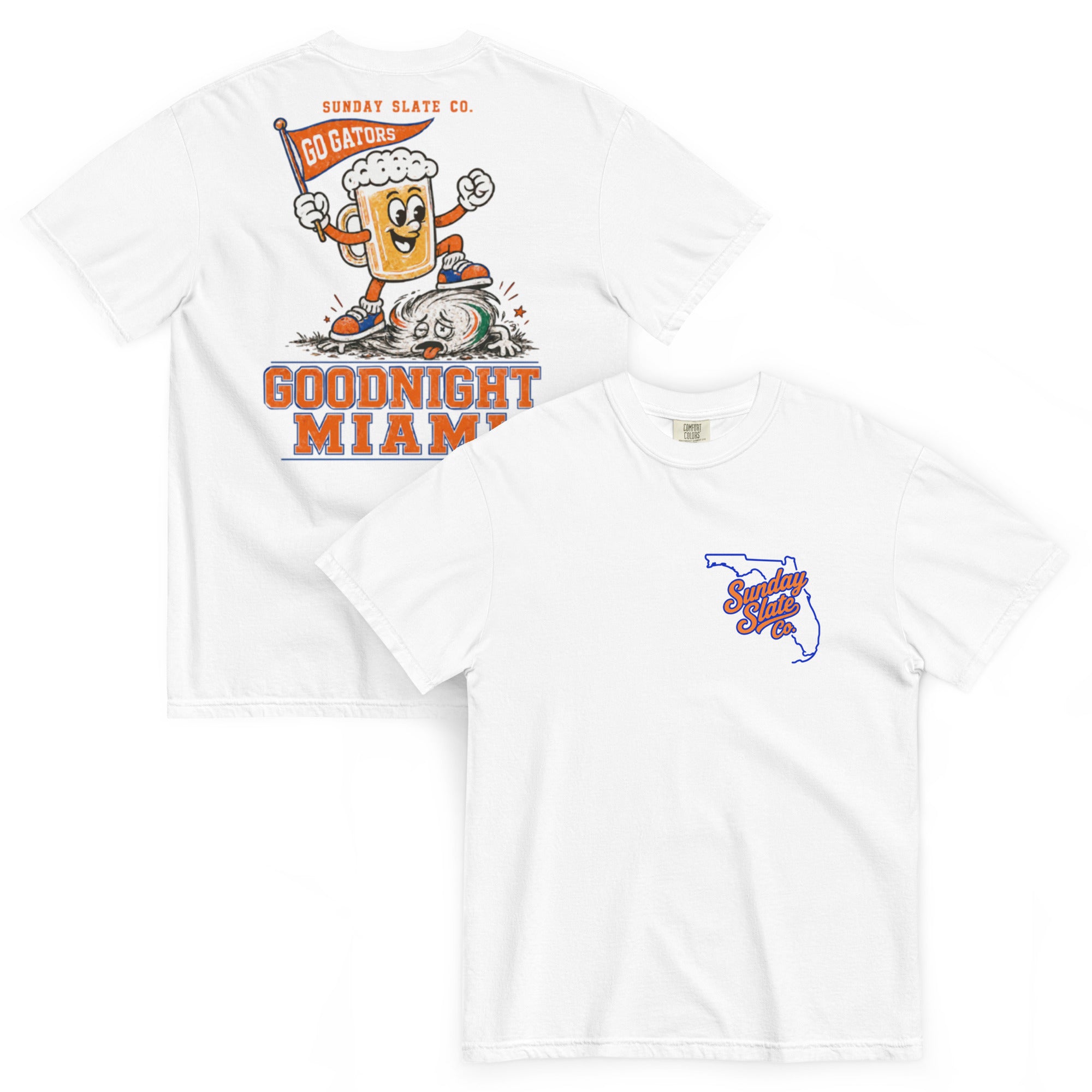 Goodnight Miami Florida rivals t-shirt in White, front and back