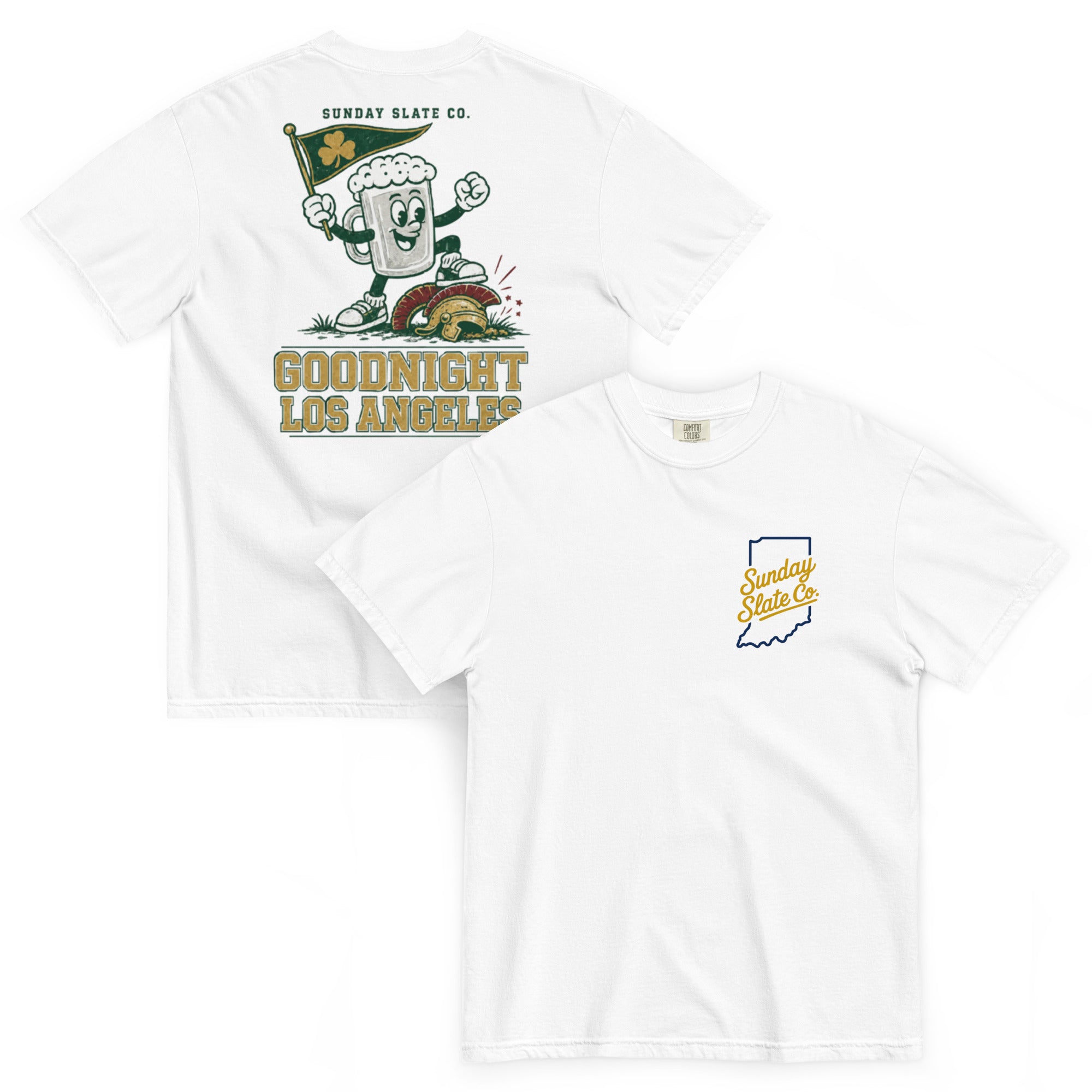 Goodnight Los Angeles Notre Dame rivals t-shirt in White, front and back