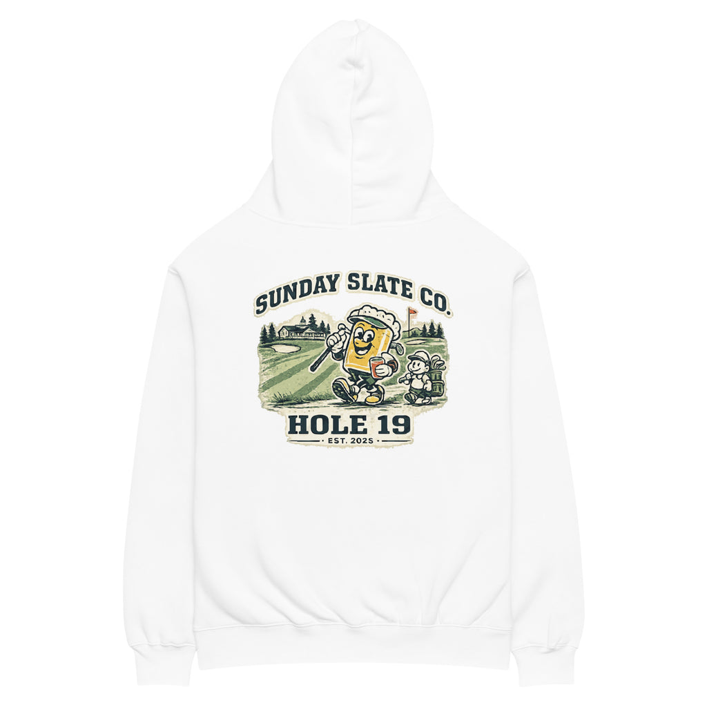 Hole 19 golf hoodie in White, back
