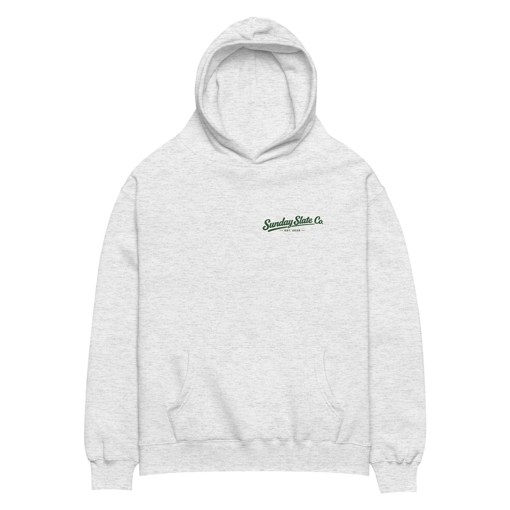 Hole 19 golf hoodie in White Heather, front